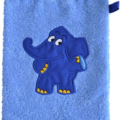 Washcloth, wash mitt blue elephant, blue