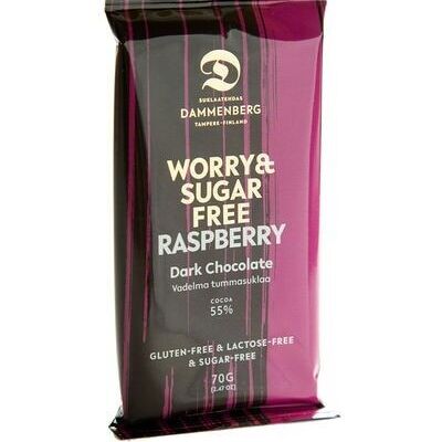 Worry- and Sugar-free raspberry dark chocolate bar 55% 10x70g