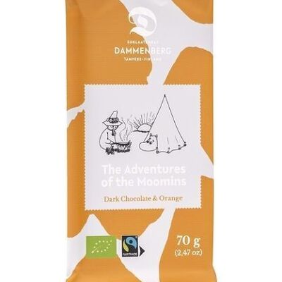 Moomin organic, fairtrade orange dark chocolate bar 56%