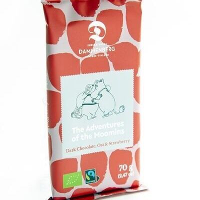 Moomn organic, fairtrade oat- strawberry dark chcolate bar 56% 10x70g