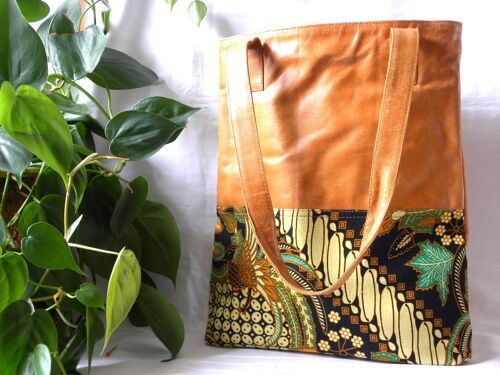 BaliBatiks -Shopper Bag - Leather Bag - Bali - Batik - Brown (100.013)