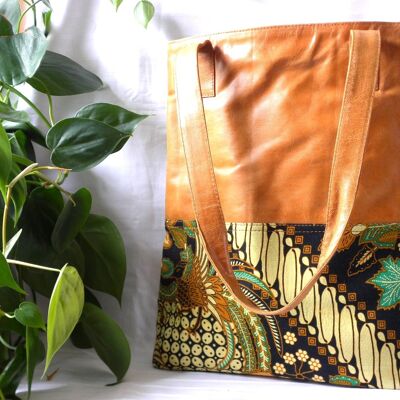 BaliBatiks -Shopper Bag - Leather Bag - Bali - Batik - Brown (100.013)