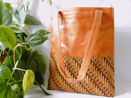 BaliBatiks -Shopper Bag - Leather Bag - Bali - Batik - Brown (100.016)