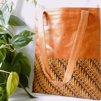BaliBatiks -Shopper Bag - Leather Bag - Bali - Batik - Brown (100.016)