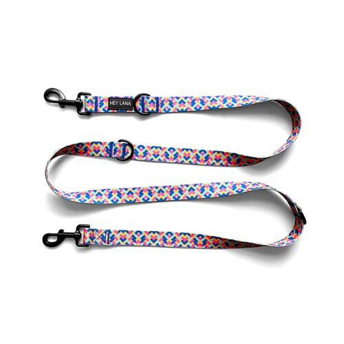 Leash - 3-way adjustable - pink/turquoise