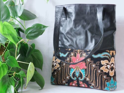 BaliBatiks -Shopper Bag - Leather Bag - Bali - Batik - Black (100.211)