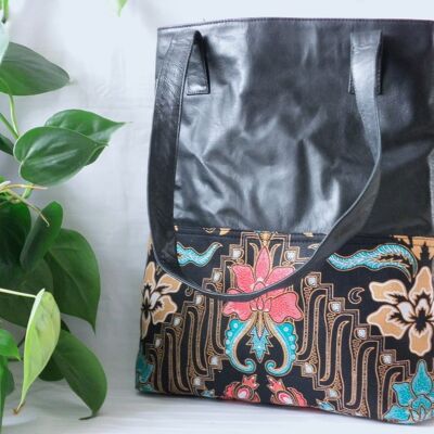 BaliBatiks -Shopper Bag - Leather Bag - Bali - Batik - Black (100.211)