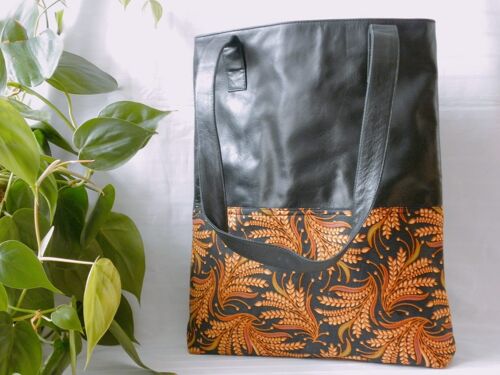 BaliBatiks -Shopper Bag - Leather Bag - Bali - Batik - Black (100.212)