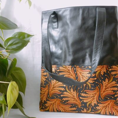 BaliBatiks -Shopper Bag - Leather Bag - Bali - Batik - Black (100.212)