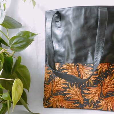 BaliBatiks -Shopper Bag - Leather Bag - Bali - Batik - Black (100.212)