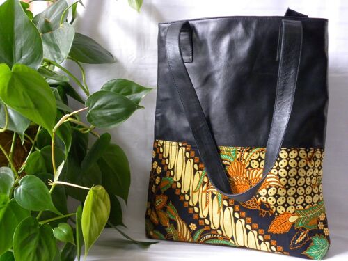 BaliBatiks -Shopper Bag - Leather Bag - Bali - Batik - Black (100.213)