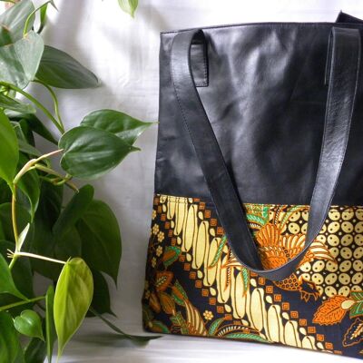 BaliBatiks -Shopper Bag - Ledertasche - Bali - Batik - Schwarz (100.213)