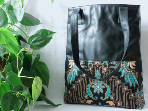 BaliBatiks -Shopper Bag - Leather Bag - Bali - Batik - Black (100.215)