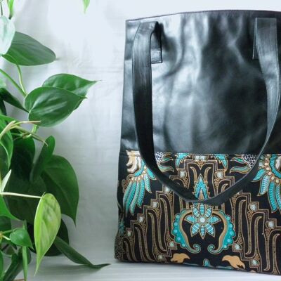 BaliBatiks -Shopper Bag - Leather Bag - Bali - Batik - Black (100.215)