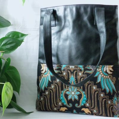 BaliBatiks -Shopper Bag - Leather Bag - Bali - Batik - Black (100.215)