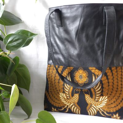 BaliBatiks -Shopper Bag - Ledertasche - Bali - Batik - Schwarz (100.217)