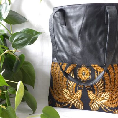 BaliBatiks -Shopper Bag - Leather Bag - Bali - Batik - Black (100.217)