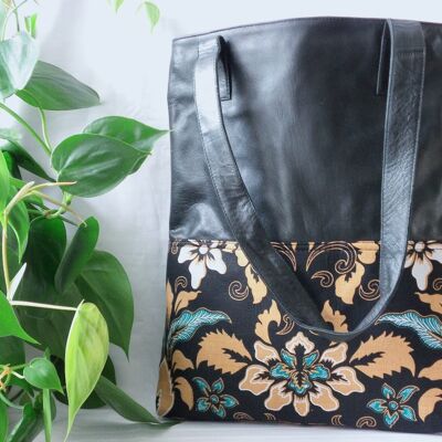 BaliBatiks -Shopper Bag - Leather Bag - Bali - Batik - Black (100.218)