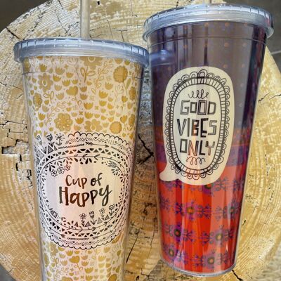 Large nomadic cup "GOOD VIBES ONLY"