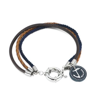 Bracelet Seajure Nautical Cuir Tressé Madère Marron et Bleu