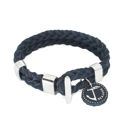 Seajure Nautical Braided Leather Aruba Bracelet Navy Blue