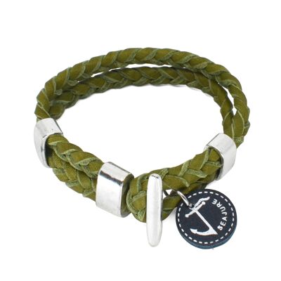 Pulsera Borocay Cuero Trenzado Náutico Seajure Verde