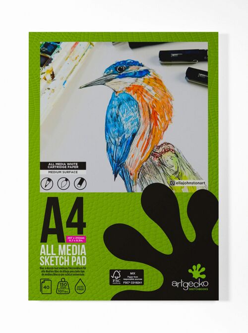 Artgecko Pro All Media Sketchpad A4 Portrait - 40 Sheets 150gsm White Cartridge Paper