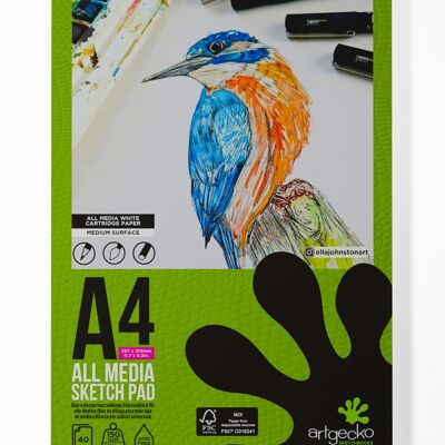 Artgecko Pro All Media Sketchpad A4 Portrait - 40 Sheets 150gsm White Cartridge Paper