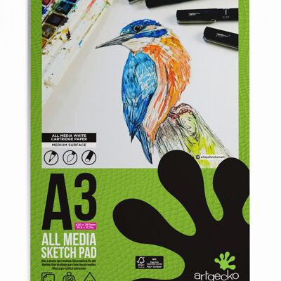 Artgecko Pro All Media Sketchpad A3 Portrait - 40 Sheets 150gsm White Cartridge Paper