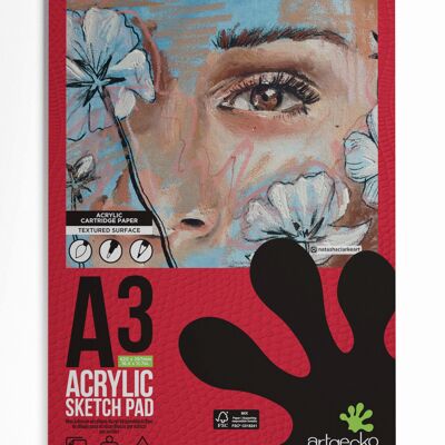 Artgecko Pro Acrylic Sketchpad A3 Portrait - 20 Sheets 240gsm White Cartridge Paper