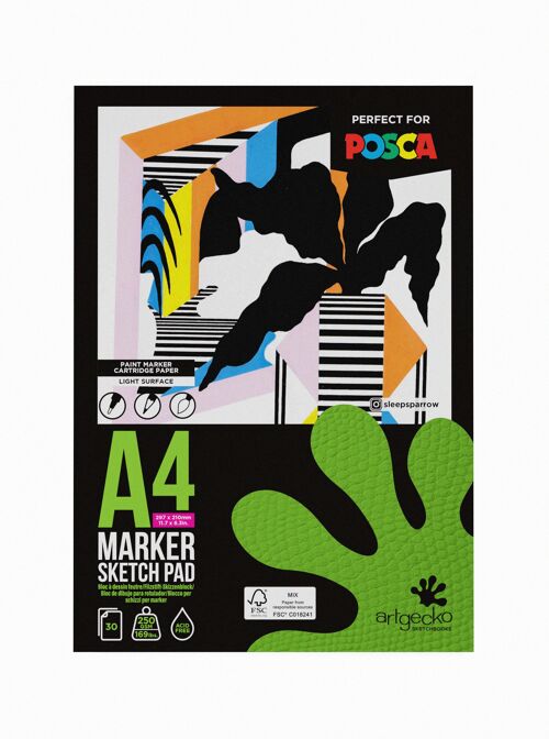 Artgecko Pro Marker Sketchpad A4 Portrait - 30 Sheets 250gsm White Cartridge Paper