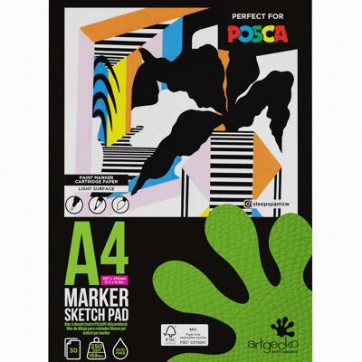 Artgecko Pro Marker Sketchpad A4 Portrait - 30 Sheets 250gsm White Cartridge Paper