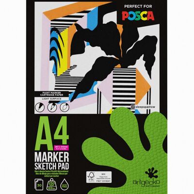 Artgecko Pro Marker Sketchpad A4 Portrait - 30 Sheets 250gsm White Cartridge Paper