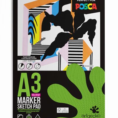 Artgecko Pro Marker Sketchpad A3 Portrait - 30 Sheets 250gsm White Cartridge Paper