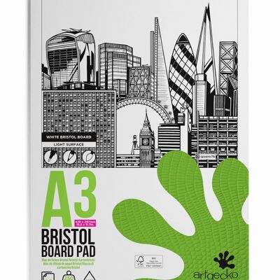 Artgecko Pro White Bristol Board Pad A3 Portrait - 20 Sheets 250gsm