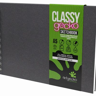 Artgecko Classy Sketchbook A5 Landscape - 80 Pages (40 Sheets) 150gsm White Cartridge Paper