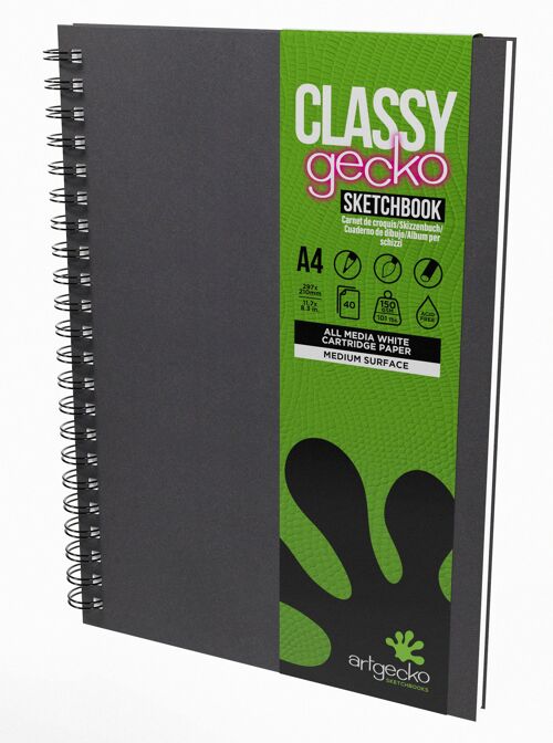 Artgecko Classy Sketchbook A4 Portrait - 80 Pages (40 Sheets) 150gsm White Cartridge Paper