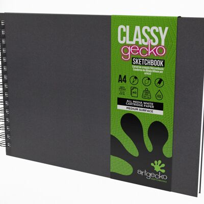 Artgecko Classy Sketchbook A4 Landscape - 80 Pages (40 Sheets) 150gsm White Cartridge Paper