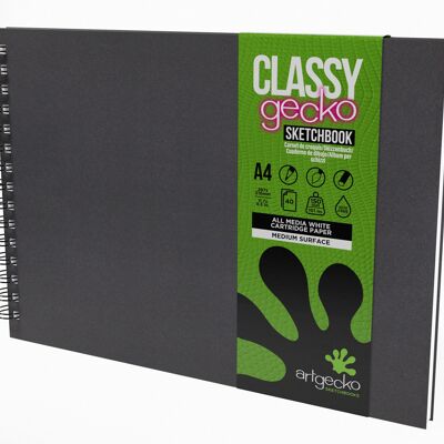 Artgecko Classy Sketchbook A4 Landscape - 80 Pages (40 Sheets) 150gsm White Cartridge Paper