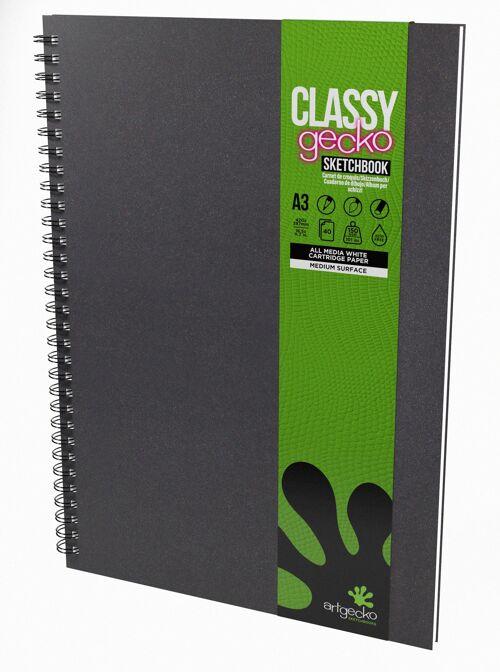 Artgecko Classy Sketchbook A3 Portrait - 80 Pages (40 Sheets) 150gsm White Cartridge Paper