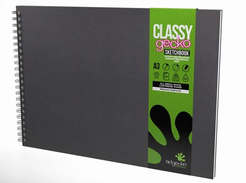 Artgecko Classy Sketchbook A3 Landscape - 80 Pages (40 Sheets) 150gsm White Cartridge Paper