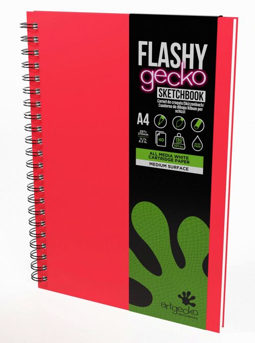 Artgecko Flashy Sketchbook (Red) A4 Portrait - 80 Pages (40 Sheets) 150gsm White Cartridge Paper
