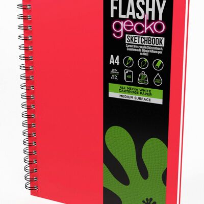 Artgecko Flashy Sketchbook (Red) A4 Portrait - 80 Pages (40 Sheets) 150gsm White Cartridge Paper