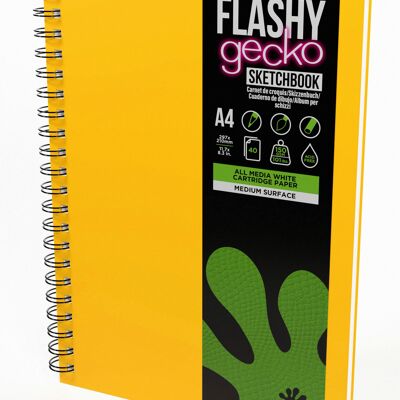 Artgecko Flashy Sketchbook (Yellow) A4 Portrait - 80 Pages (40 Sheets) 150gsm White Cartridge Paper