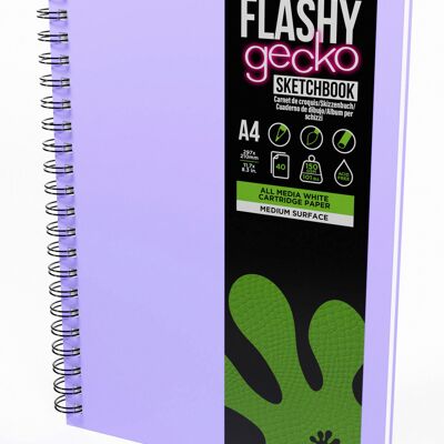 Artgecko Flashy Sketchbook (Purple) A4 Portrait - 80 Pages (40 Sheets) 150gsm White Cartridge Paper