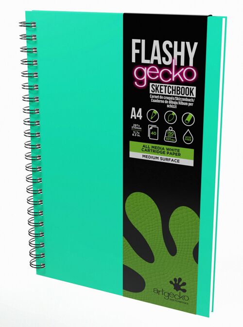 Artgecko Flashy Sketchbook (Teal) A4 Portrait - 80 Pages (40 Sheets) 150gsm White Cartridge Paper