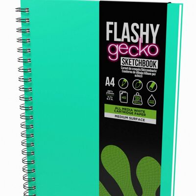 Artgecko Flashy Sketchbook (Teal) A4 Portrait - 80 Pages (40 Sheets) 150gsm White Cartridge Paper