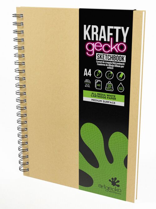 Artgecko Krafty Sketchbook A4 Portrait - 80 Pages (40 Sheets) 150gsm White Cartridge Paper