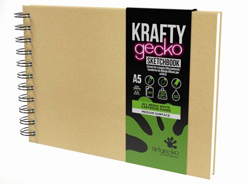 Artgecko Krafty Sketchbook A5 Landscape - 80 Pages (40 Sheets) 150gsm White Cartridge Paper