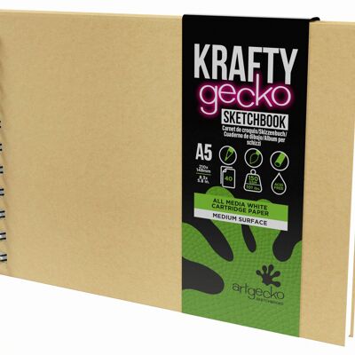 Artgecko Krafty Sketchbook A5 Landscape - 80 Pages (40 Sheets) 150gsm White Cartridge Paper